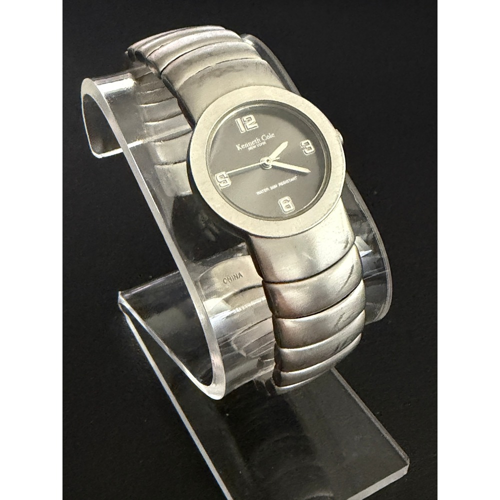Kenneth Cole Watch Womens Silver Black Cuff Bangle